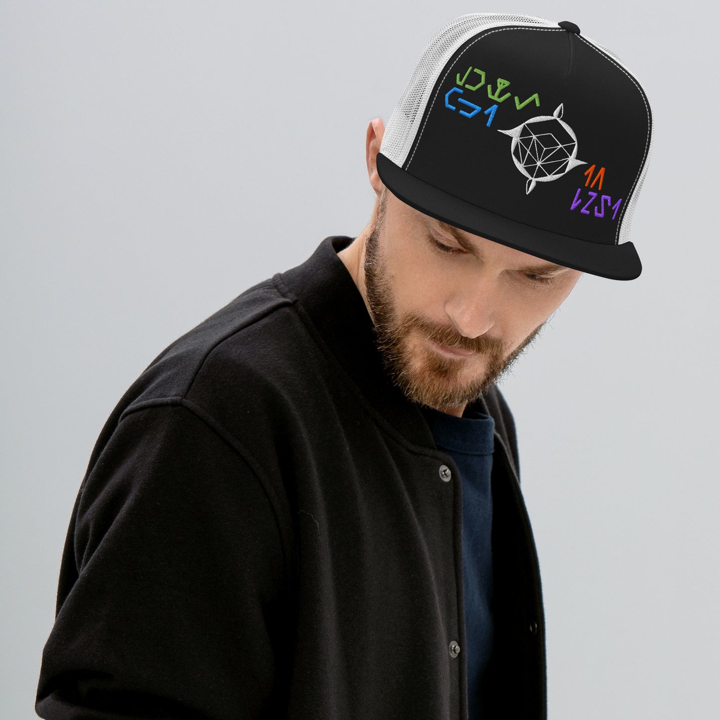 TFI fLtD Sci-Fi Brand Hat Black and White Mockup 3