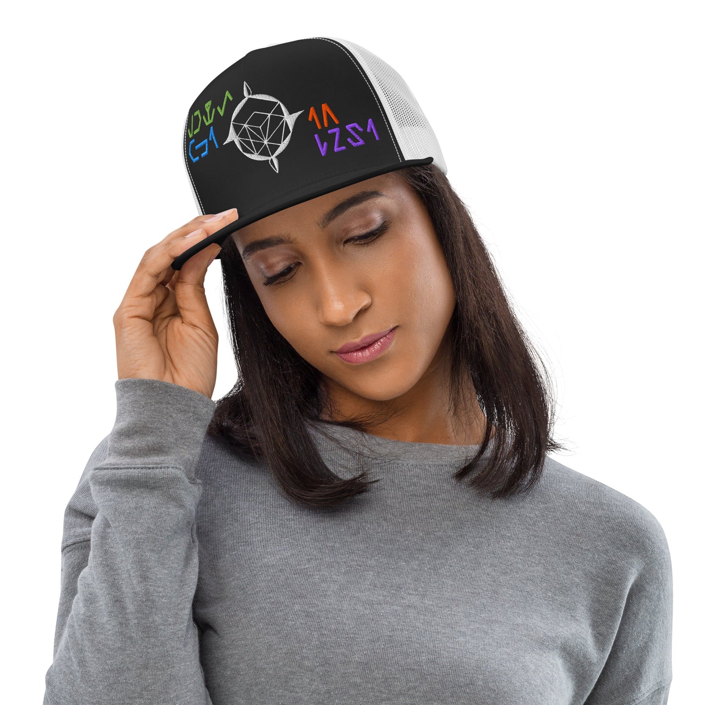 TFI fLtD Sci-Fi Brand Hat Black and White Mockup