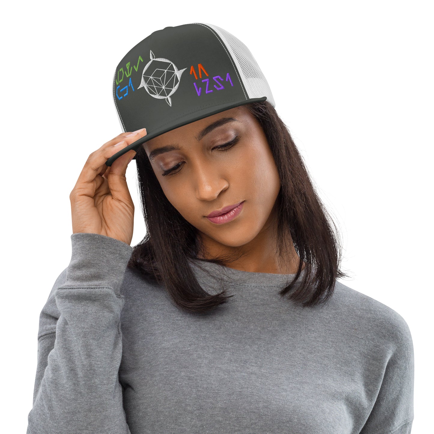 TFI fLtD Sci-Fi Brand Hat Charcoal and White Mockup